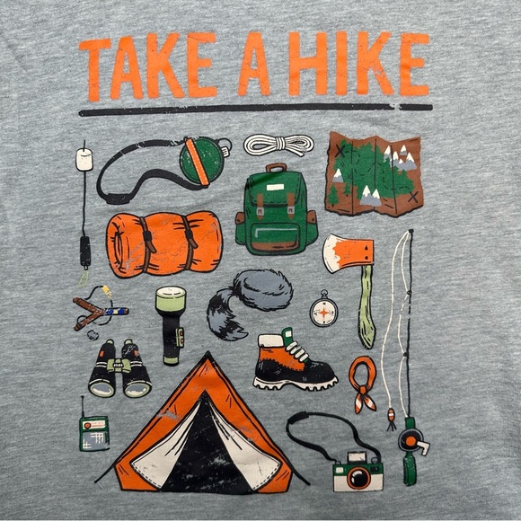 Hatley T-Shirt Take A Hike Grey & Green Size 7 - Picture 2 of 16